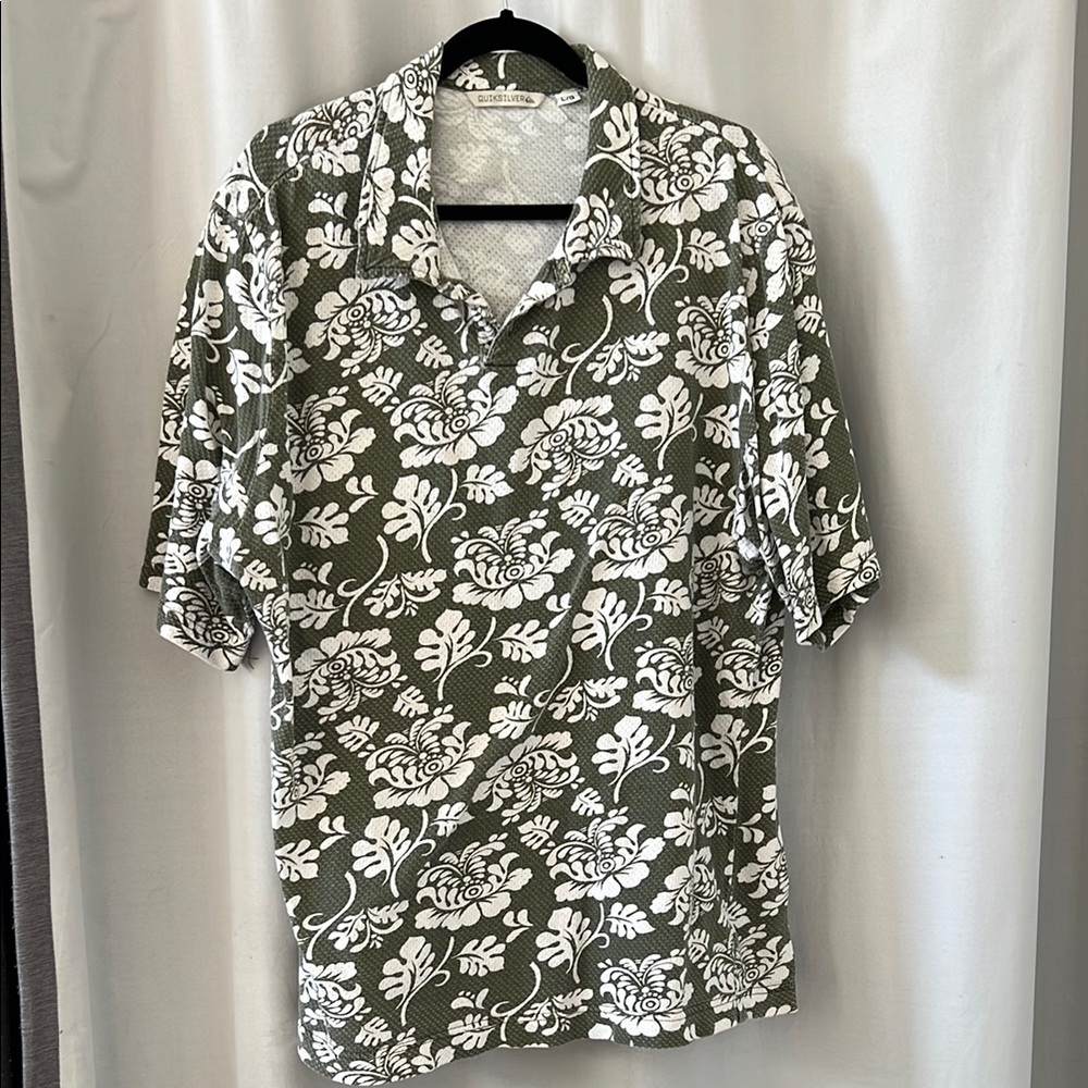 Floral Patterned Green and White Men's Shirt